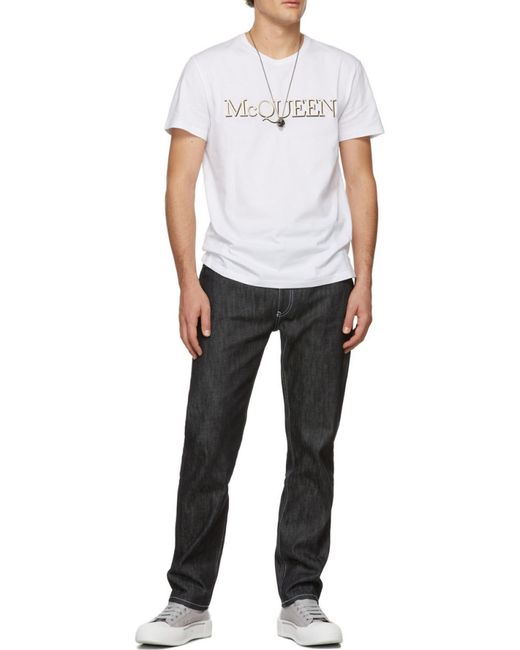 McQueen White Logo Embroidered T-Shirt for men