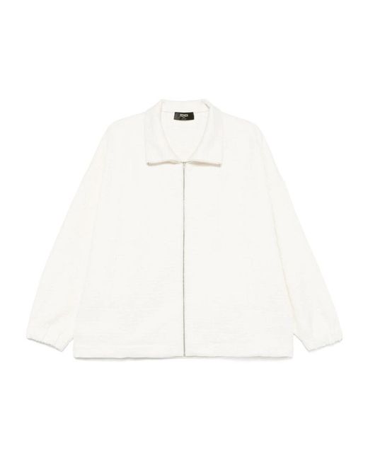 Fendi White Monogram Printed Zipped Sweatshirt for men