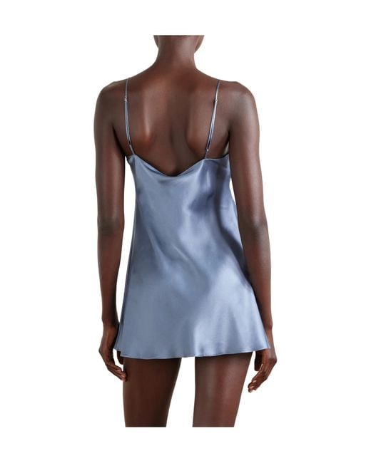 Carine Gilson Blue Lace-Embroidered Silk-Satin Mini Dress