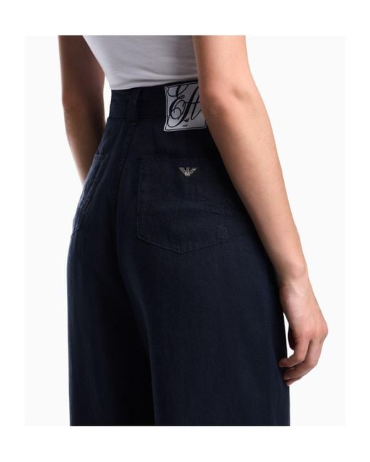 Emporio Armani Blue Wide-Leg Linen Trousers
