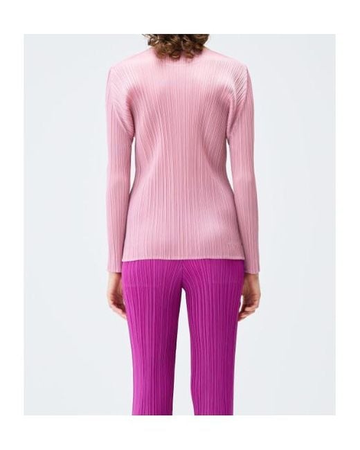 Pleats Please Issey Miyake Pink Pleats Please Issey Miyake Crewneck Pleated Top
