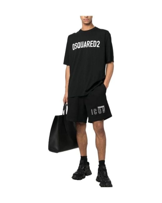DSquared² Black Logo Printed Knee-Length Shorts for men