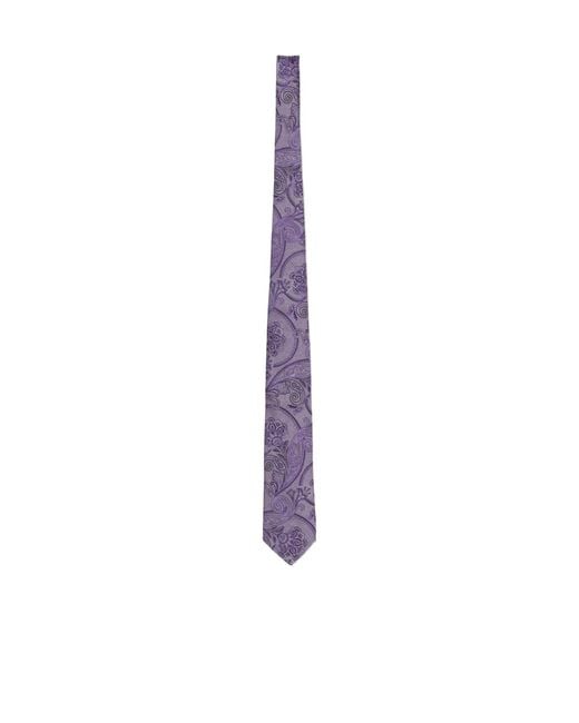 Etro White Micro-Striped Tie With Paisley Detailing for men