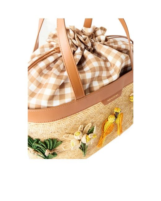Aquazzura Metallic Appliquéd Leather-Trimmed Raffia Tote