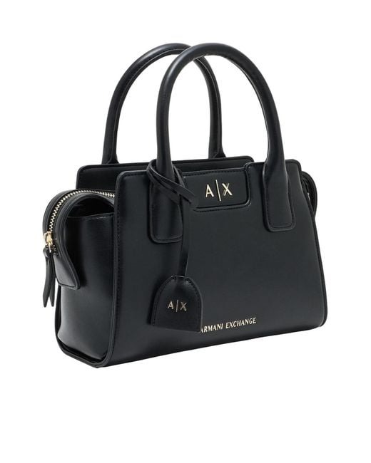 ARMANI EXCHANGE Black Logo-Plaque Tote Bag