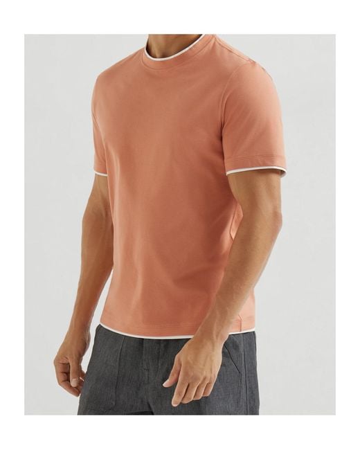 Brunello Cucinelli Brown Short Sleeved Crewneck T-Shirt for men