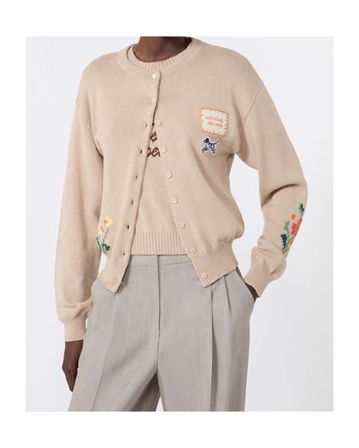 Weekend by Maxmara Natural Floral-Intarsia Embroidered Cardigan