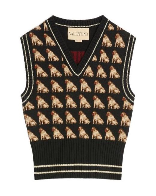 Valentino Black Petit Charles Jacquard Wool Gilet