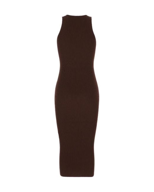 Iceberg Brown Lace-Up Ribbed-Knit Dress