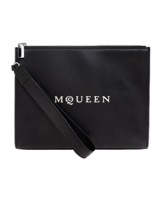 McQueen Black Logo Printed Zipped Pouch for men