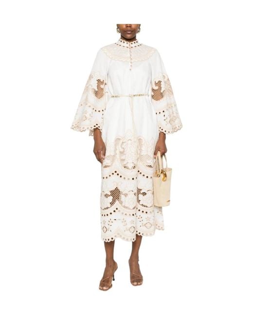 Zimmermann White Embroidered Midi Dress