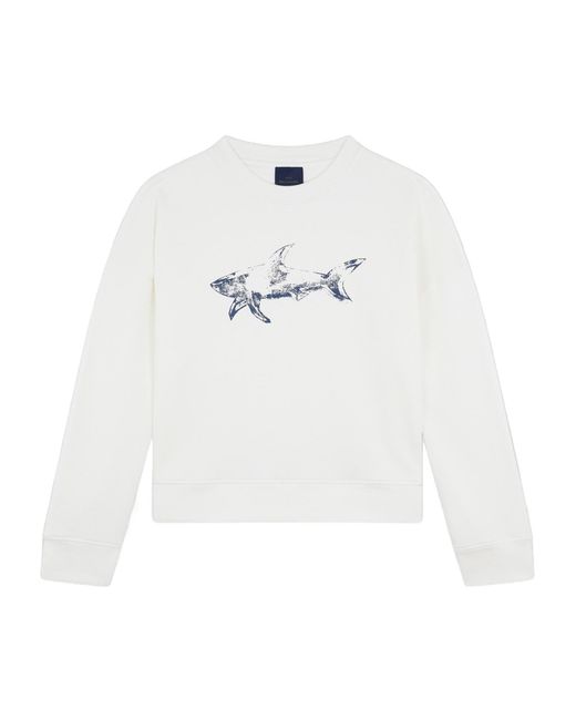 Paul & Shark White Shark-Print Cotton Sweater for men