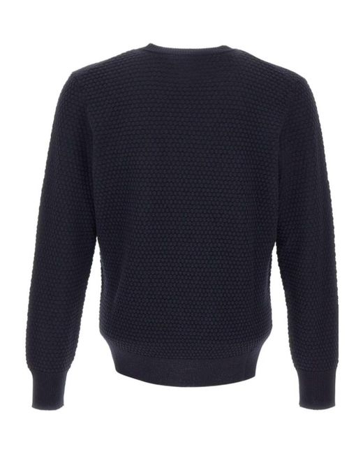 Kangra Cashmere Blue Kangra Textured Crew Neck Knitted Sweater for men