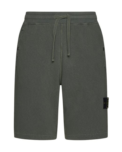 Stone Island Gray Logo Patch Drawstring Bermuda Shorts for men