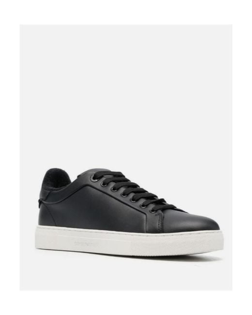 Emporio Armani Black Logo-Print Lace-Up Sneakers for men