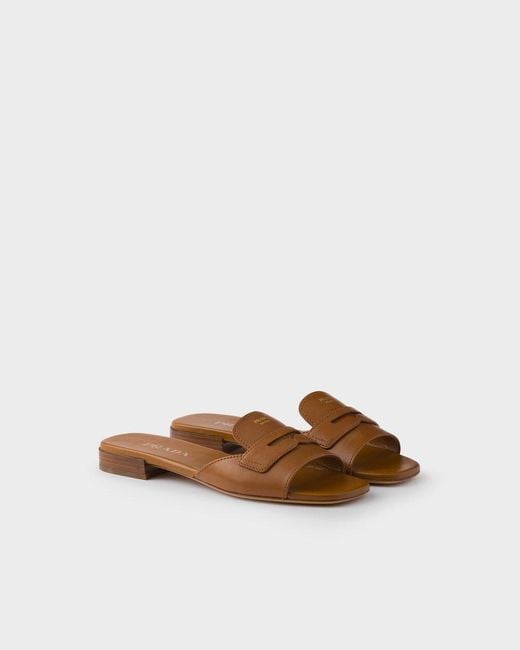 Prada Brown Leather Slides