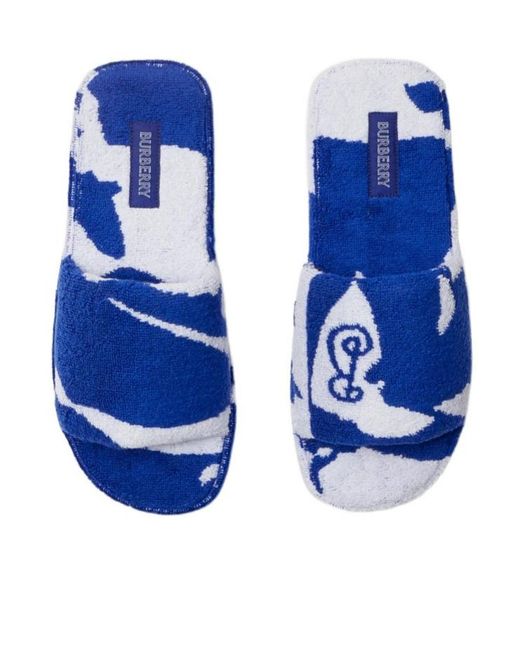Burberry Blue Snug Cotton-Towelling Slippers