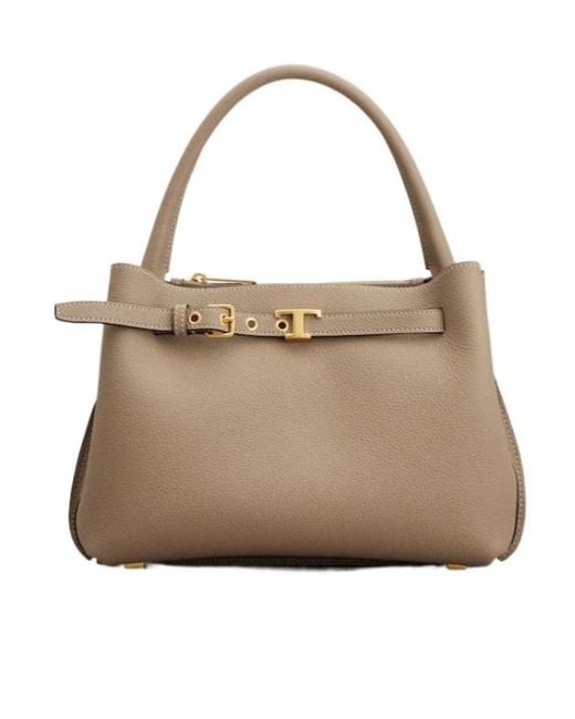 Tod's Natural T-Plaque Belt Detail Tote Bag