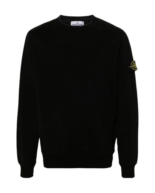 Stone Island Black Compass-Badge Crewneck Sweatshirt for men