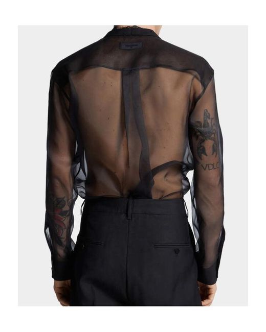DSquared² Gray Semi-Sheer Long-Sleeved Shirt for men