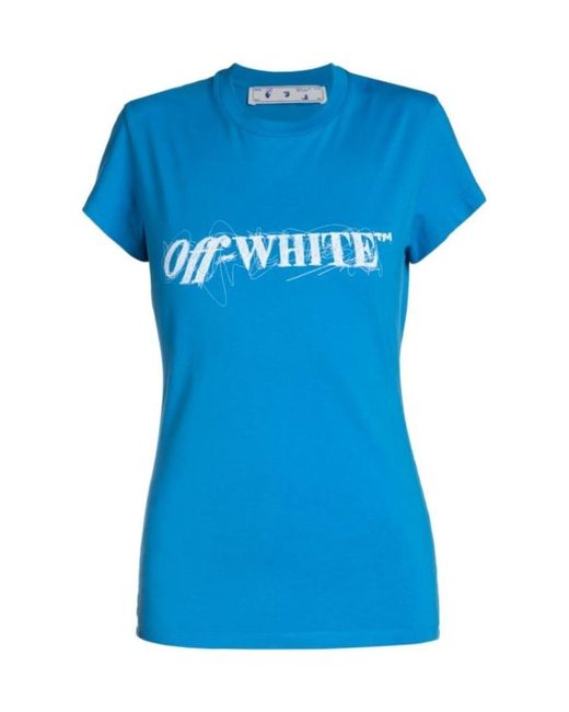 Off-White c/o Virgil Abloh Blue Crewneck Logo Detailed T-Shirt
