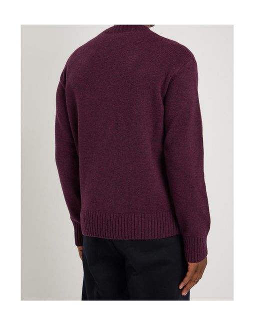 Moncler Purple Wool And Cashmere Blend Knit Sweater Decorated With Logo Appliqué for men