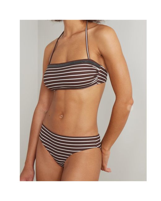 Brunello Cucinelli Brown Striped Bikini Bottoms
