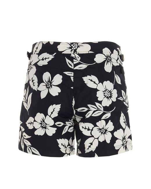 Tom Ford Black Floral-Print Swim Shorts for men