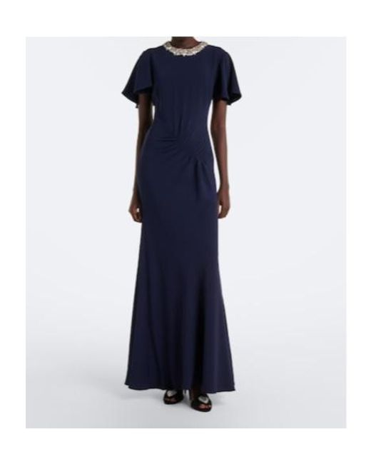 Roland Mouret Blue Crystal-Embellished Gathered Gown