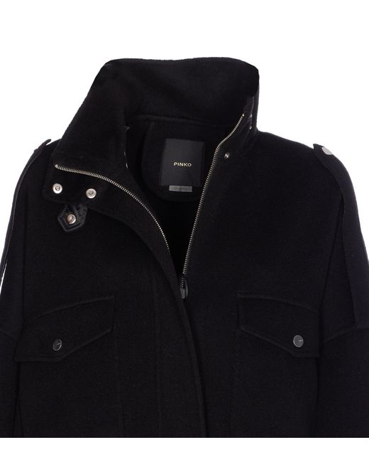 Pinko Black High-Neck Drawstring Hem Jacket