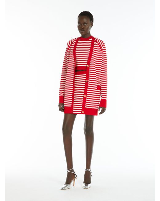 Max Mara Red Striped Knit Skirt