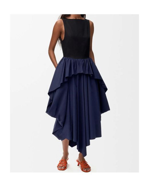 Loewe Blue Tiered Asymmetric Dress