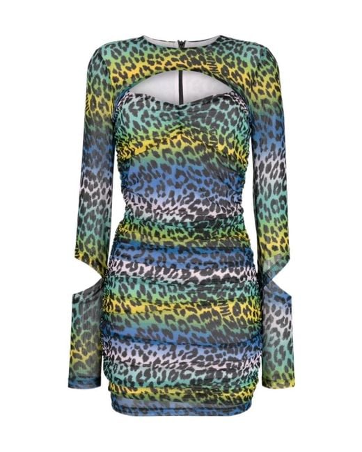 Ganni Green Leopard-Print Mini Dress