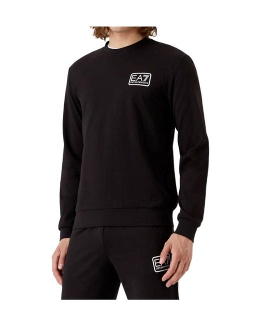EA7 Black Logo-Print Crew-Neck Sweatshirt for men