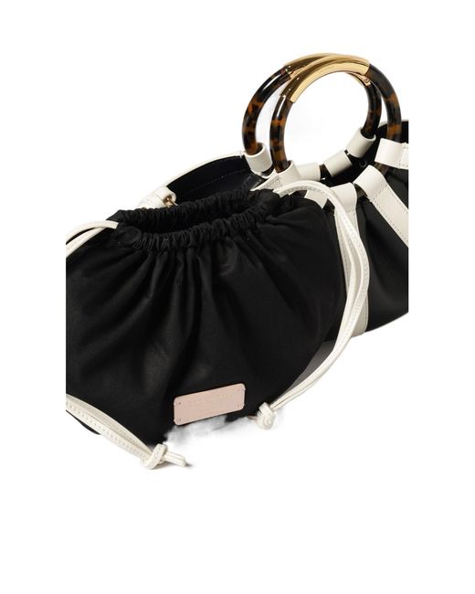 Coccinelle Black Round-Handle Leather Tote Bag