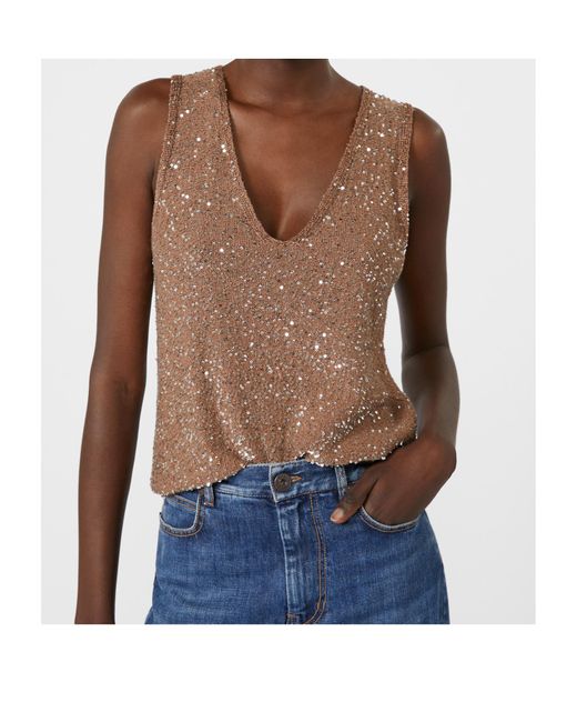 Weekend by Maxmara Brown Sequinned Knitted Top
