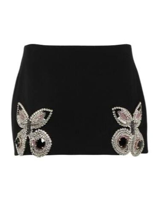 Area Black Embellished Wool Miniskirt