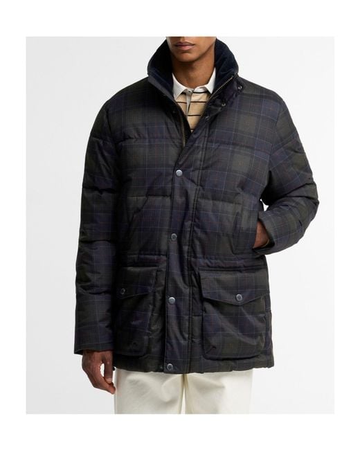 Barbour Black Plaid Standcollar Puffer Jacket for men
