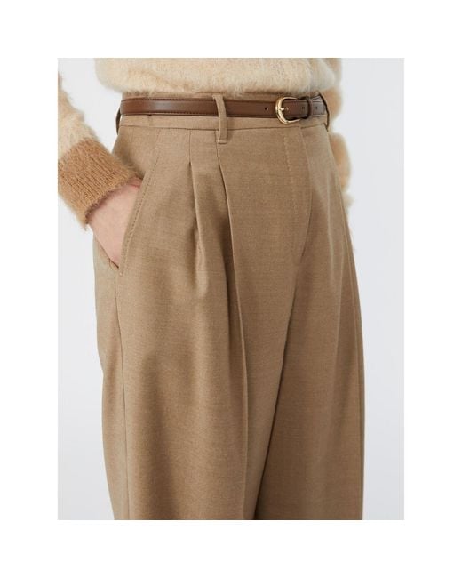 Max Mara Natural Pleated Wide-Leg Trousers