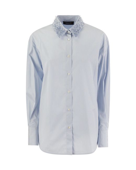Fabiana Filippi Blue Embellished Pinstriped Shirt