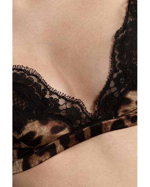 Dolce & Gabbana Black Leopard-Printed Sweetheart Neck Bra