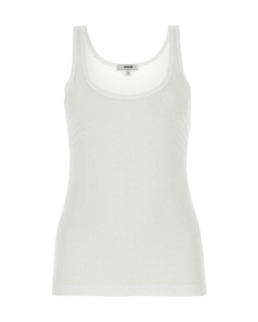 Agolde White Sleeveless Straight Hem Tank Top
