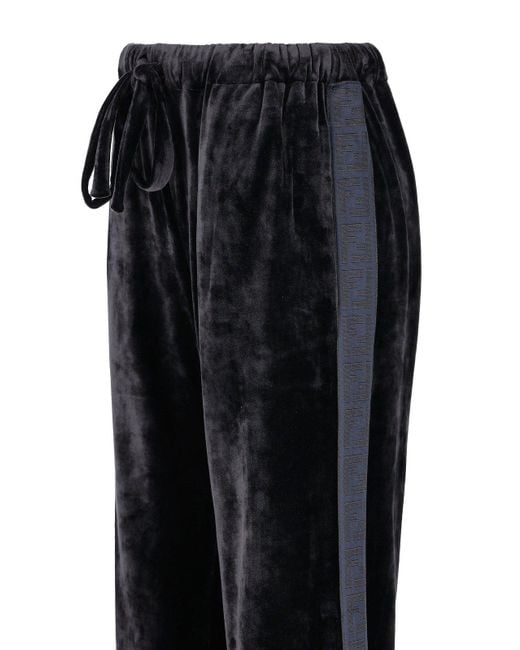 Fendi Black Wide-Leg Drawstring Velvet Pants
