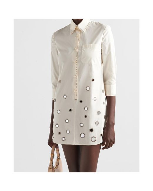 Prada White Appliqué-Detailed Button-Up Shirtdress