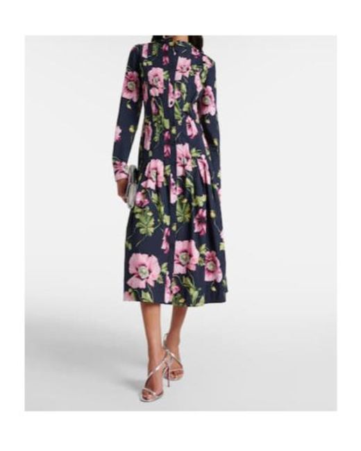 Oscar de la Renta Multicolor Floral Cotton-Blend Midi Dress