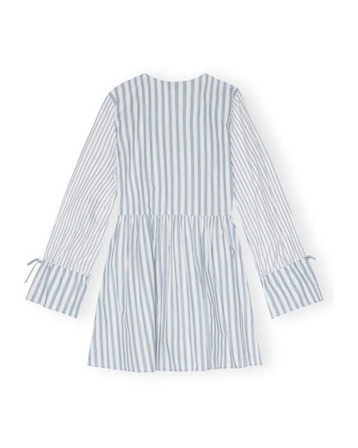 Ganni White Stripe Cotton Mini Wrap Dress