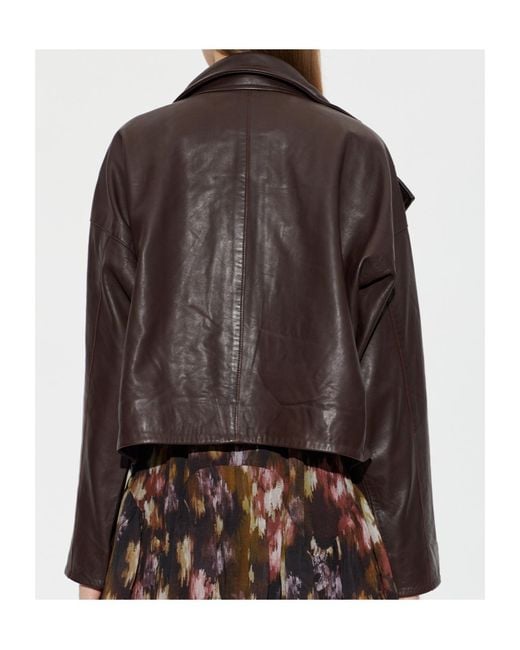 AllSaints Brown High-Necked Long-Sleeved Leather Jacket