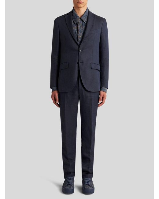 Etro Blue Floral Printed Single-Breasted Blazer for men