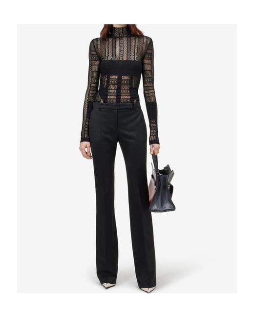 McQueen Black Viscose Knit Lace Top