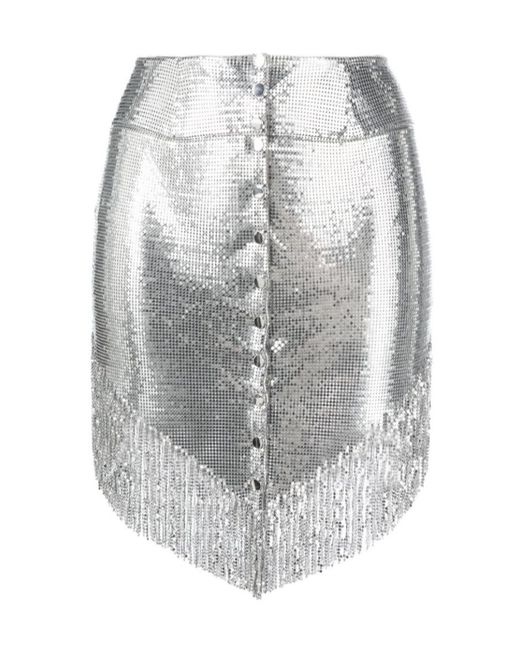 Rabanne Gray Buttoned Fringed Miniskirt